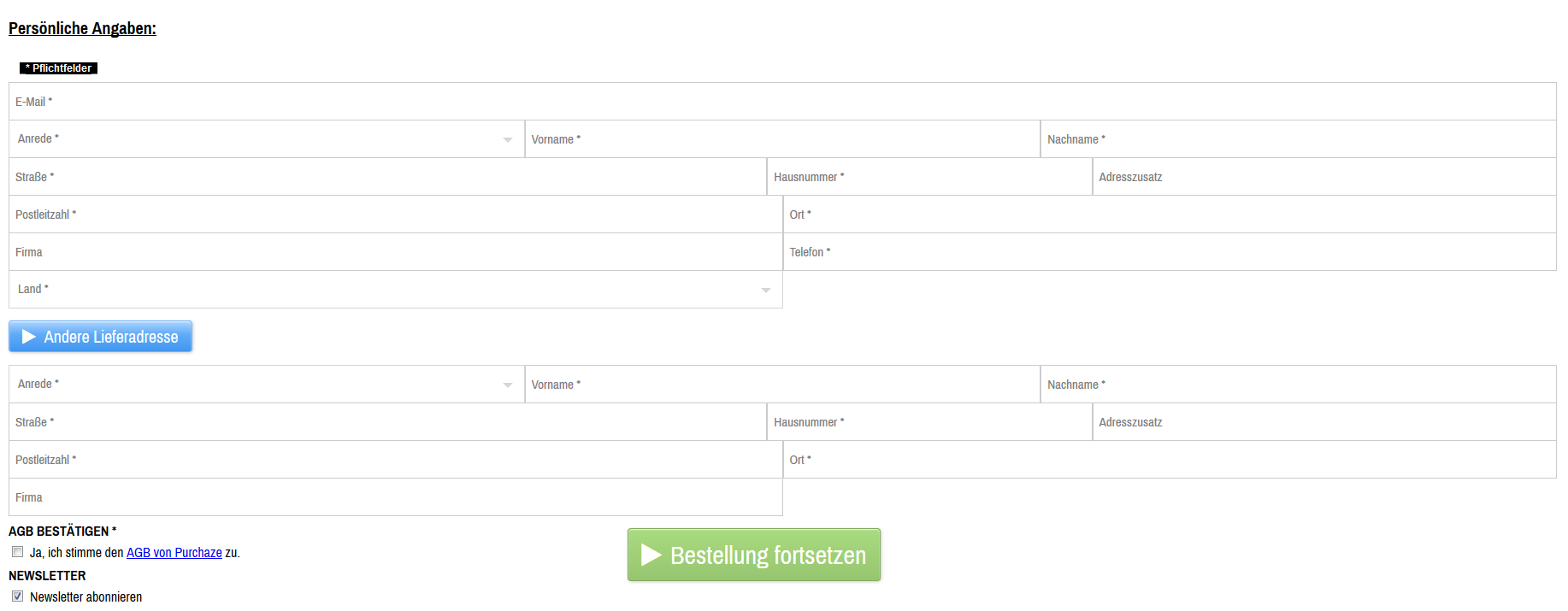 Registrierung - Checkout Purchaze